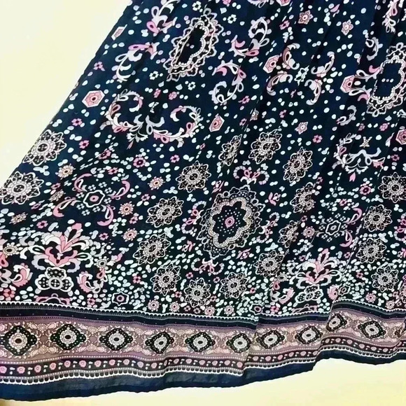 Altar’d State Navy/Pink Floral Long Sleeve Rayon Hippie 70’s Mini Dress Size L - Picture 9 of 14